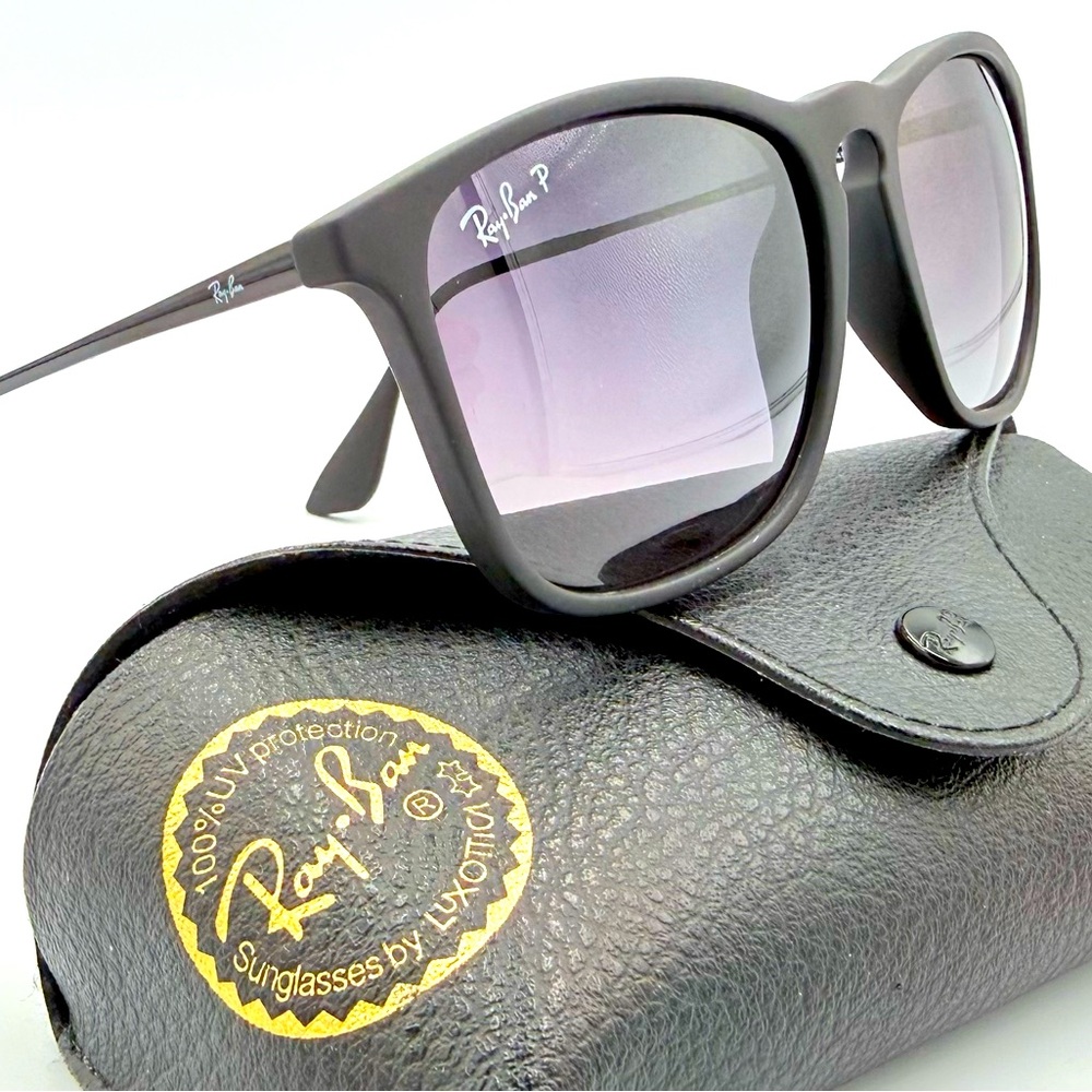 Ray-Ban Men’s Polarized Sunglasses RB4187 Chris 54m Matte Black w/ Gradient Lens